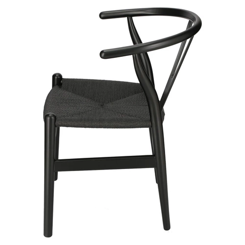Dřevěná jídelní židle s područkami Wicker Color D2.DESIGN černá inspirovaná Wishbone