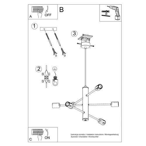 Moderní černý kovový lustr DUOMO 6 do obýváku a jídelny Sollux Lighting