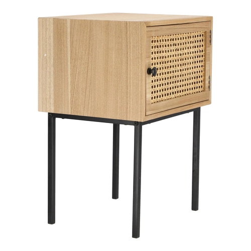 Noční stolek s ratanovými dvířky 40 cm přírodní boho industriální