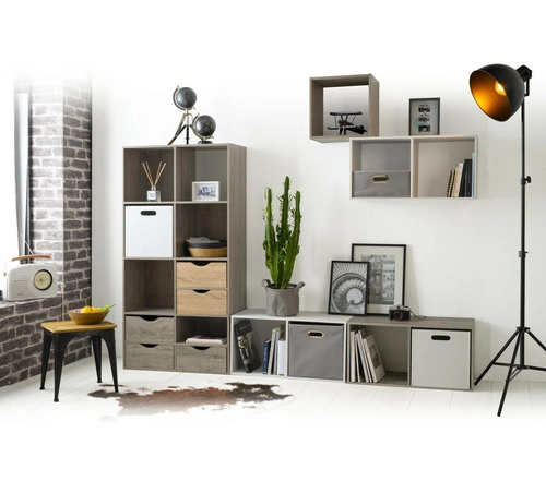 Moderní knihovna do obýváku Kali, 6 polic, přírodní MDF, skandinávský styl, 100,5 cm