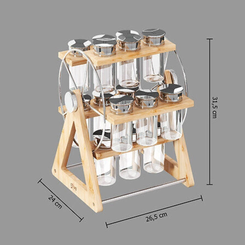 Otočný kořenkový stojan Bambou s 15 skleněnými nádobkami