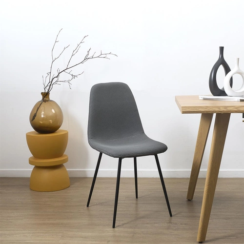 Čalouněná jídelní židle Pori šedá, moderní na černých kovových nohách do jídelny a kuchyně Intesi
