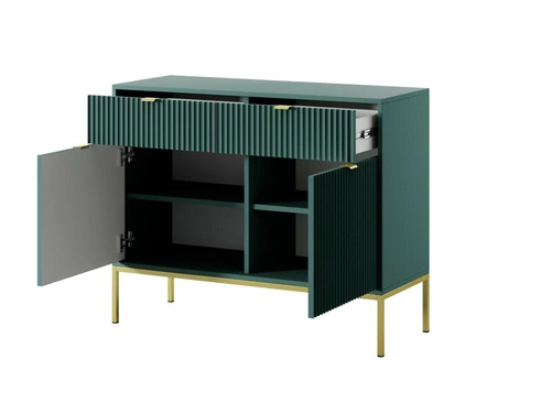 Zelená rýhovaná komoda na zlatých nohách 104 cm moderní do obýváku Intesi