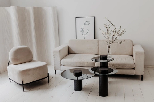 Kulatý konferenční stolek TYK 630 se zrcadlovou deskou, černý dub, moderní do obýváku NORDIFRA