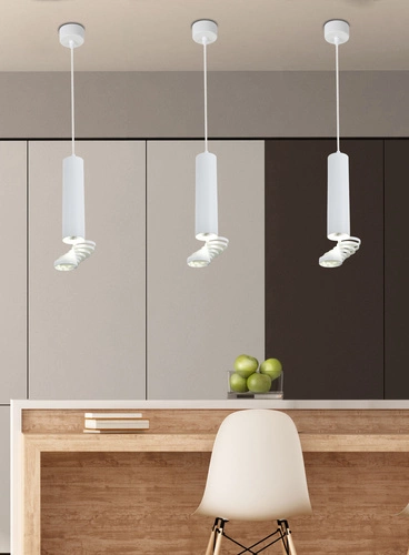 Moderní závěsné svítidlo Tuba bílá kovová nastavitelná do kuchyně a jídelny