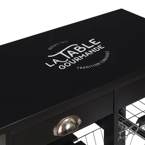 Intesi Troy kovový barový vozík na kolečkách do kuchyně a obýváku, moderní, černý, dvouúrovňový