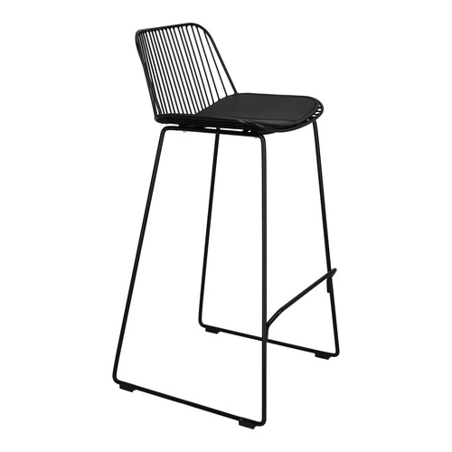 Barová židle Dill High černá s opěrkou, kovová, čalouněná, do kuchyně a k ostrůvku, 75 cm Intesi