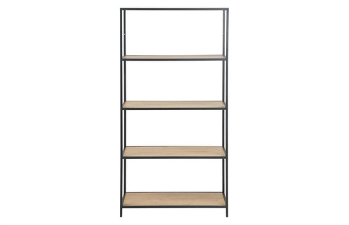 Loftová knihovna Seaford IX Actona černá s dubovými policemi do obýváku 77 cm