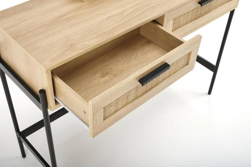 Boho toaletní stolek Makar se zrcadlem a zásuvkami do ložnice, přírodní a černý