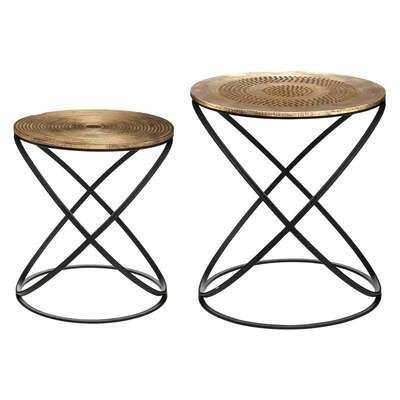 Sada 2 kulatých konferenčních stolků Etnik loft zlatá černá do obýváku Atmosphera