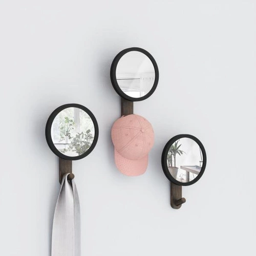 Umbra HUB kulatý nástěnný věšák se zrcadlem černý glamour do předsíně