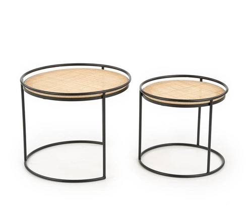 Sada 2 kulatých konferenčních stolků Nabul ratan a černý kov boho do obýváku Intesi