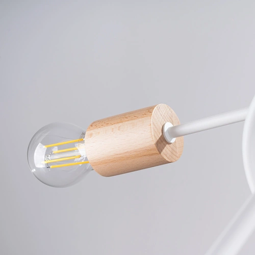 Stropní lustr EMBER 5 bílý minimalistický s dřevem do obýváku a jídelny 61 cm