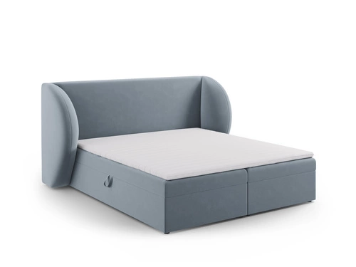 Čalouněná sametová postel Miley modrá 140x200 s úložným prostorem do ložnice