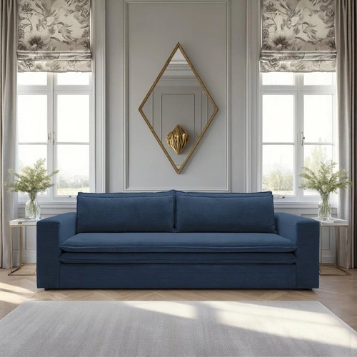 Rozkládací pohovka s úložným prostorem Ulnes 3místná modrý manšestr do obýváku na spaní