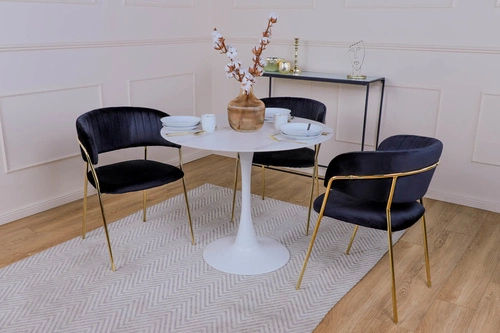 Jídelní židle Margo Intesi zelená čalouněná sametová glamour s područkami na zlatých nohách