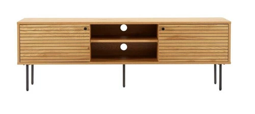 TV stolek dřevěný Lattes dub 150 cm moderní s lamelami na vysokých nohách do obýváku