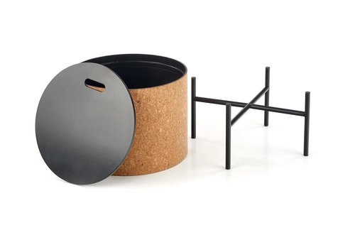 Konferenční stolek Teffa kulatý loftový s úložným prostorem do obýváku přírodní černý 38 cm