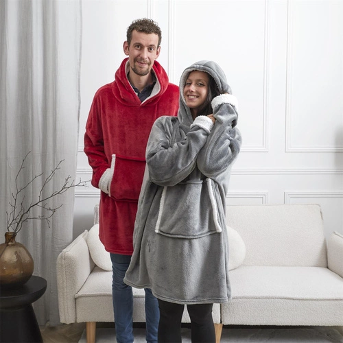 Intesi Snuddie fleecová deka s kapucí bordó teplá na pohovku do obýváku