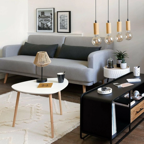 Oválný konferenční stolek Mileo M bílý skandinávský s dubovými nohami do obýváku Atmosphera