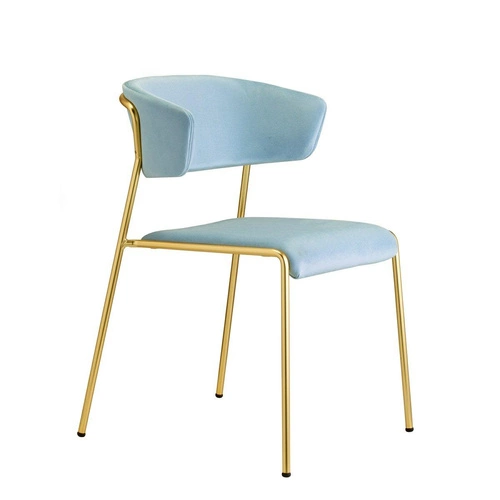 Modré čalouněné křeslo Lisa ve stylu glamour do obýváku a jídelny se zlatými nohami