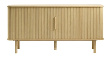 Rýhovaná komoda Vocan 160 cm přírodní dub na vysokých nohách do obýváku skandinávský styl