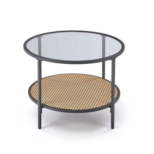 Kulatý konferenční stolek Bahama kouřové sklo loftový 60 cm do obýváku Intesi