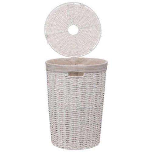 Kulatý prádelní koš do koupelny Vannerie 40L bílý provensálský s potahem 5five