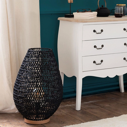 Moderní noční lampička do ložnice 55 cm černá s textilním stínidlem bukové dřevo Atmosphera