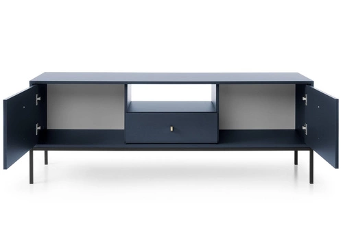 Moderní modrá TV komoda Evora na vysokých nohách do obýváku 154 cm