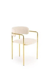 Čalouněná jídelní židle Jabari krémová s područkami na zlatých nohách do jídelny a obýváku