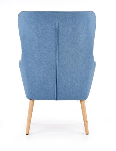 Křeslo ušák Damar modré do obýváku skandinávské čalouněné s dřevěnými nohami Intesi
