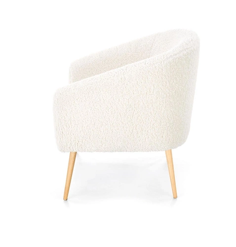 Relaxační křeslo Eder krémové do obýváku čalouněné bouclé na dřevěných nohách Intesi