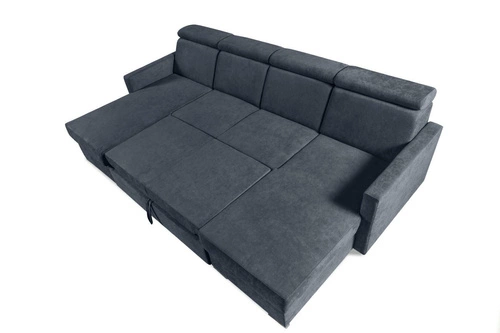 Rohová sedací souprava Mils U moderní rozkládací do obýváku, modro-šedá s úložným prostorem