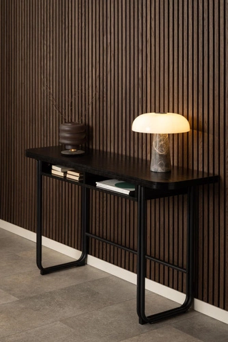 Rozkládací jídelní stůl Darlington černý industriální s policemi Actona 140 cm