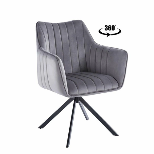 Otočná židle Adrienne Velvet šedá, čalouněná sametem s područkami do jídelny a obýváku