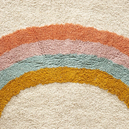 Béžový bavlněný boho koberec Rainbow 100x150 do dětského pokoje