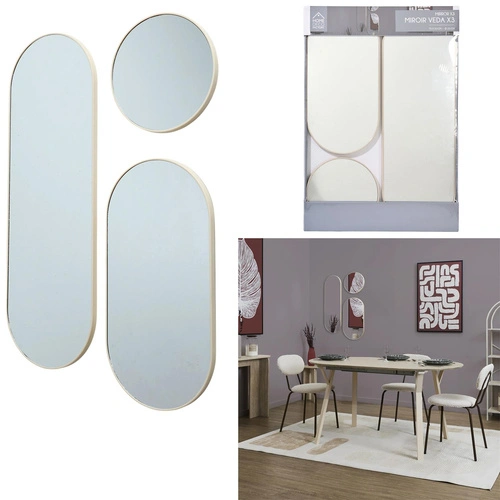 Sada 3 zrcadel Veda do předsíně v béžovém rámu art deco