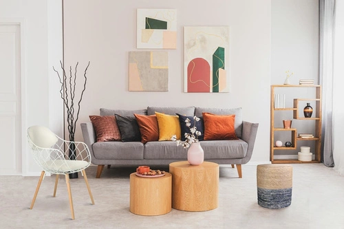 Pufa taburet Bolsa přírodní / modrá