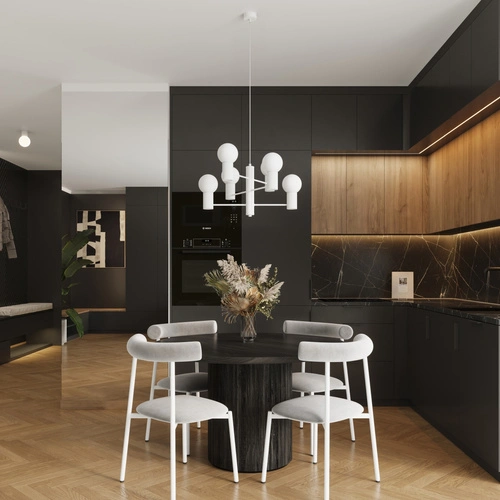 Moderní bílý skleněný lustr HALO 6 do obýváku a jídelny stropní svítidlo