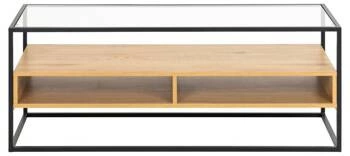 Moderní TV stolek Randolf se sklem a dubem 120 cm stojící do obýváku Actona