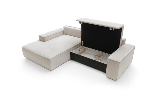 Rohová rozkládací pohovka pravá Molde M do obýváku béžová s úložným prostorem z manšestru