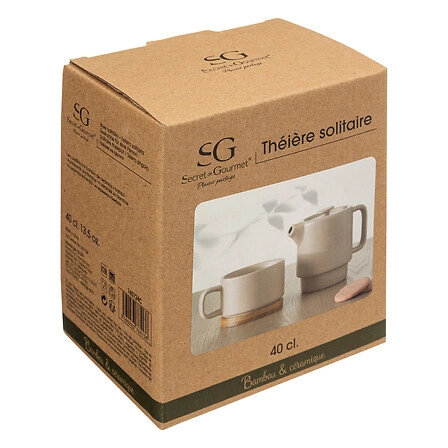 Keramická konvice na čaj Nature 5five simply smart béžová s bambusovým podtáckem 400 ml