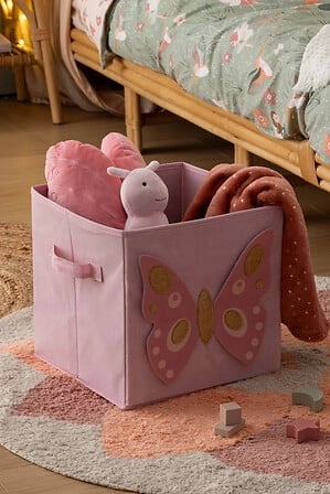 Textilní úložný box Motýl 29x29 růžový na hračky do dětského pokoje Atmosphera