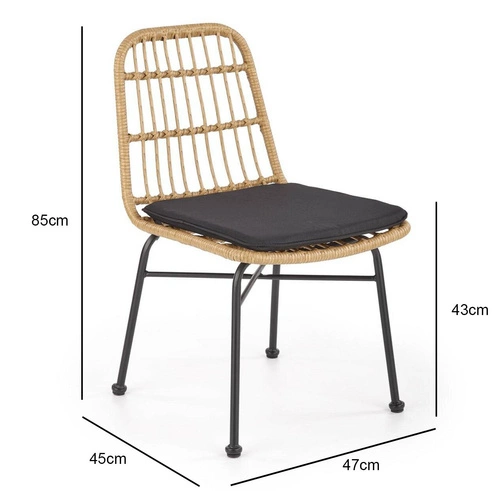 Ratanová židle Surbo Intesi do jídelny a obýváku moderní s polštářem na černých nohách