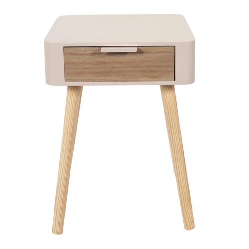 Růžový noční stolek se zásuvkou 35 cm skandinávský dřevěný Intesi Padano do ložnice