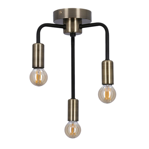 Stropní lustr loftový Saga černý a zlatý 3-světelný do obýváku, kuchyně nebo jídelny