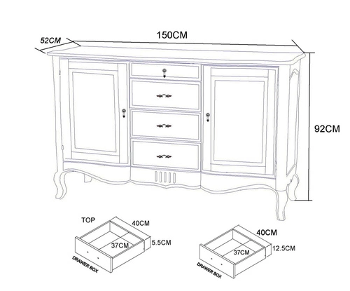 Komoda Oreil 4 zásuvky, 2 dvířka krémová