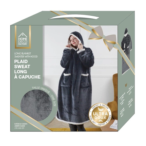 Intesi Snuddie fleecová deka s rukávy šedá na pohovku teplá do obýváku a ložnice