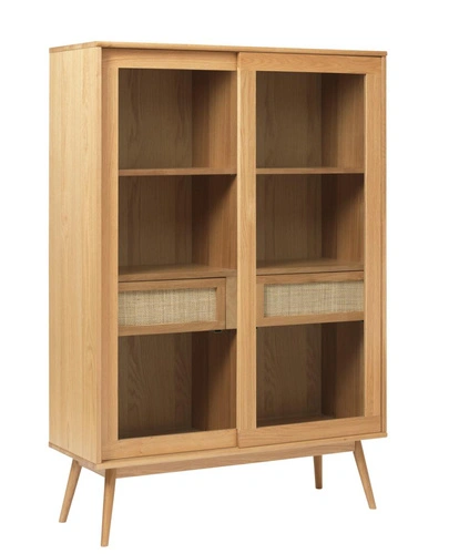 Vitrína Barrali 160 cm přírodní dub skleněná dřevěná do obýváku